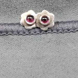 Delicate, Vintage, Pink Tourmaline, and Sterling Silver Stud Flower Earrings